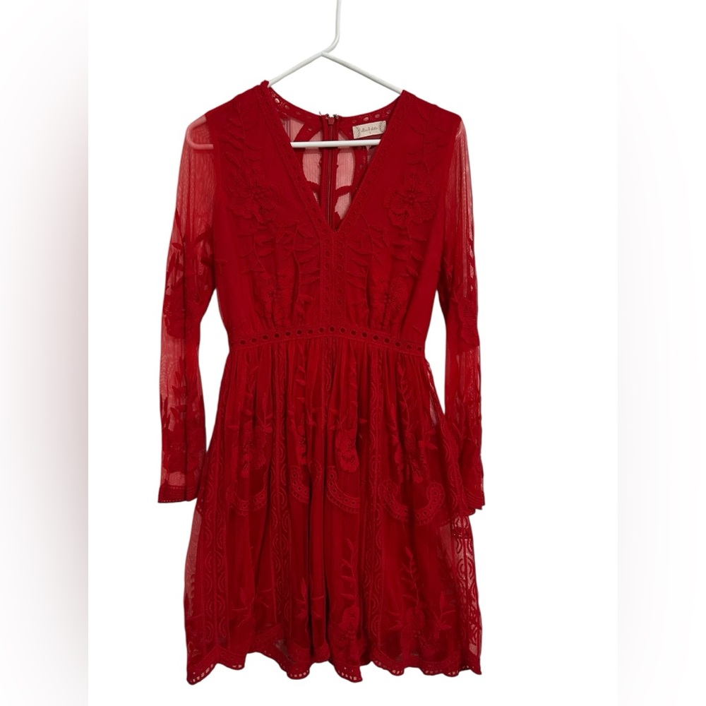 ALTAR’D STATE LAVESTA red lace sleek fit women’s dress above knee size SMALL EUC - Picture 4 of 14